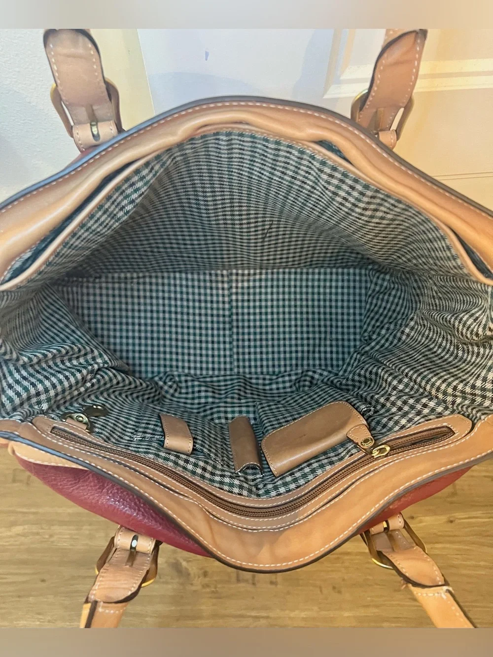 Ghurka Burgundy and Tan Leather Shopper Tote